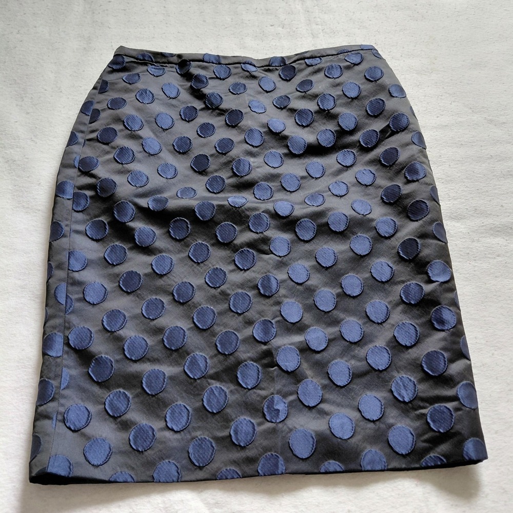 J Crew Polka Dot Pencil Skirt Womens 12 Navy Blue Jacquard Lined Career 25536